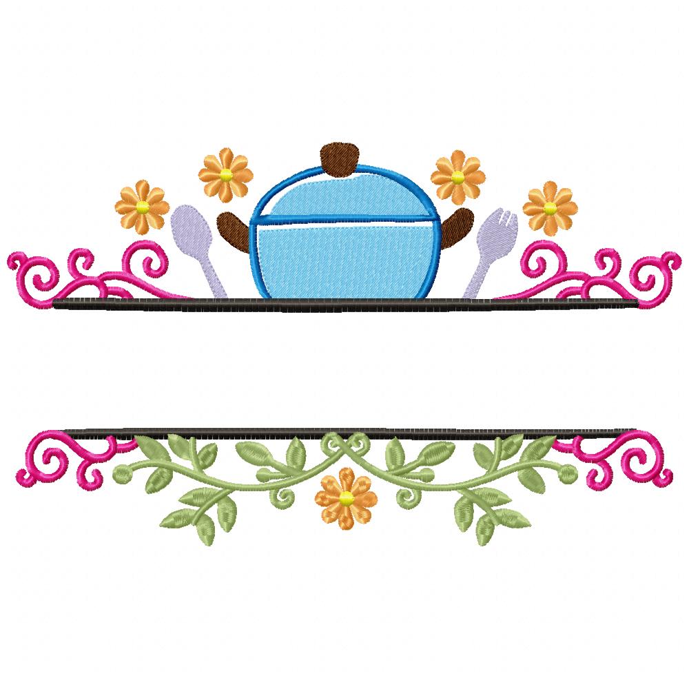 Pot and Cutlery Kitchen Split - Fill Stitch - Machine Embroidery Design