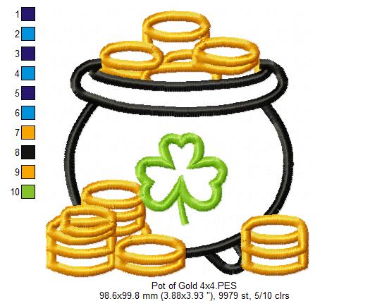 Pot of Gold - Applique - Machine Embroidery Design