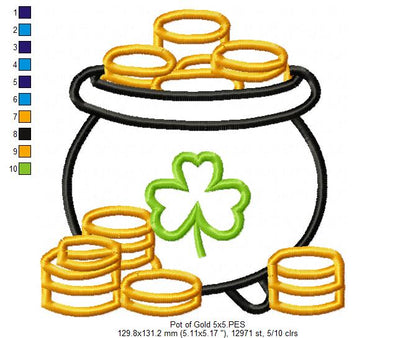 Pot of Gold - Applique - Machine Embroidery Design