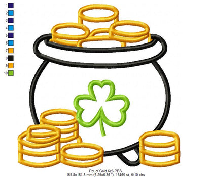 Pot of Gold - Applique - Machine Embroidery Design