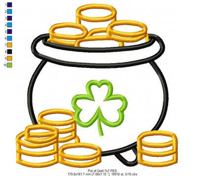 Pot of Gold - Applique - Machine Embroidery Design