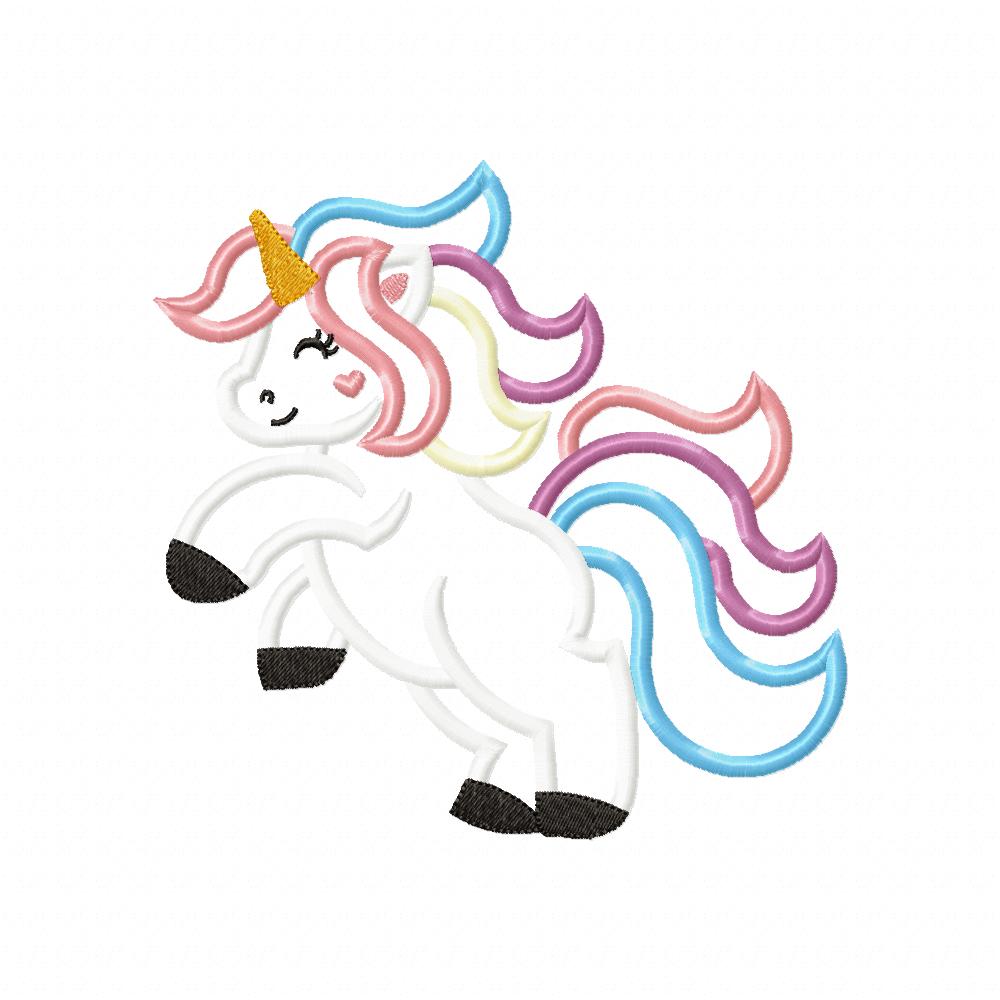 Cute Prancing Unicorn - Applique - Machine Embroidery Design