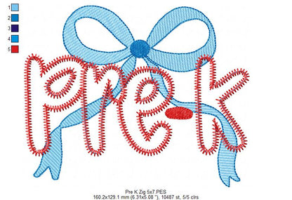 Pre-K Coquette Bow ✏️ – Zigzag Applique – Machine Embroidery Design