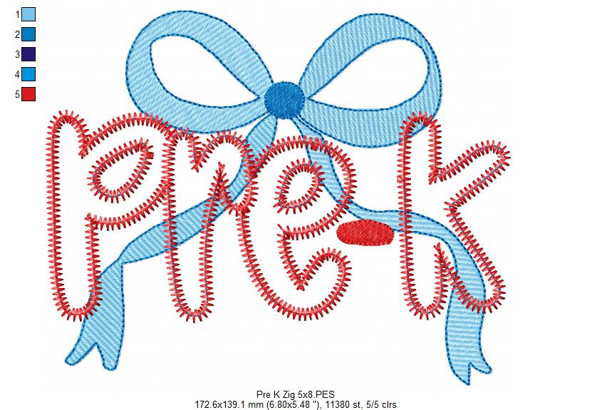 Pre-K Coquette Bow ✏️ – Zigzag Applique – Machine Embroidery Design