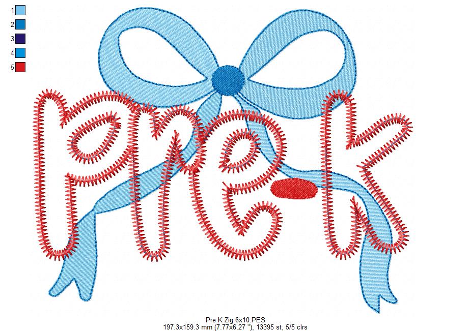 Pre-K Coquette Bow ✏️ – Zigzag Applique – Machine Embroidery Design