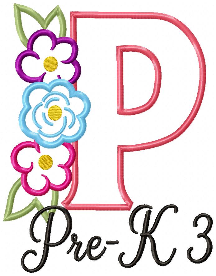 Blooming Pre-K 3 Letter P - Appliqué - Machine Embroidery Design