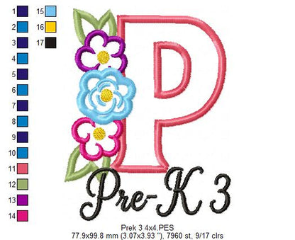 Blooming Pre-K 3 Letter P - Appliqué - Machine Embroidery Design