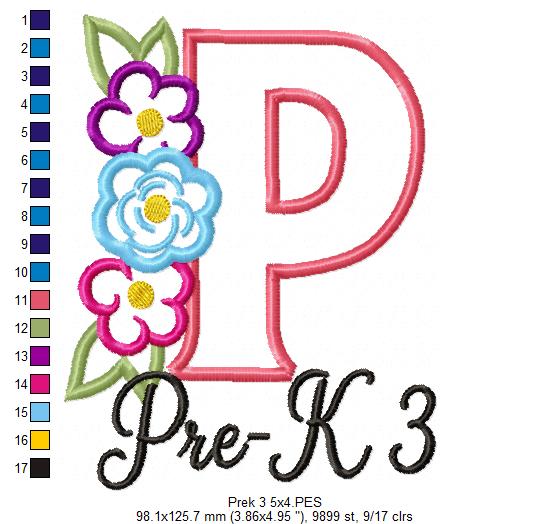 Blooming Pre-K 3 Letter P - Appliqué - Machine Embroidery Design