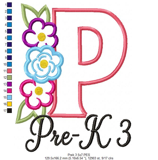 Blooming Pre-K 3 Letter P - Appliqué - Machine Embroidery Design