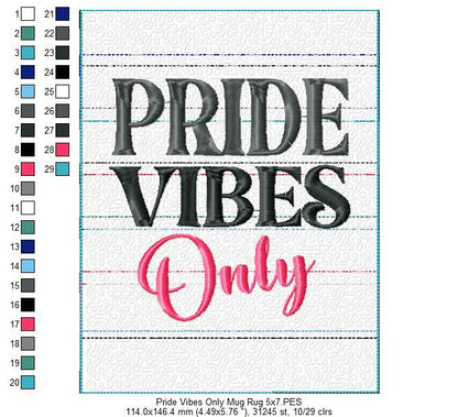 Pride Vibes Only Mug Rug - ITH Project - Machine Embroidery Design