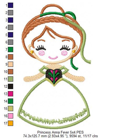 Princess Anna Fever Cute - Applique - Machine Embroidery Design