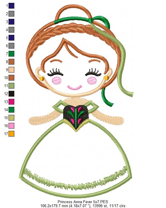 Princess Anna Fever Cute - Applique - Machine Embroidery Design