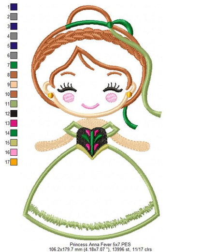 Princess Anna Fever Cute - Applique - Machine Embroidery Design