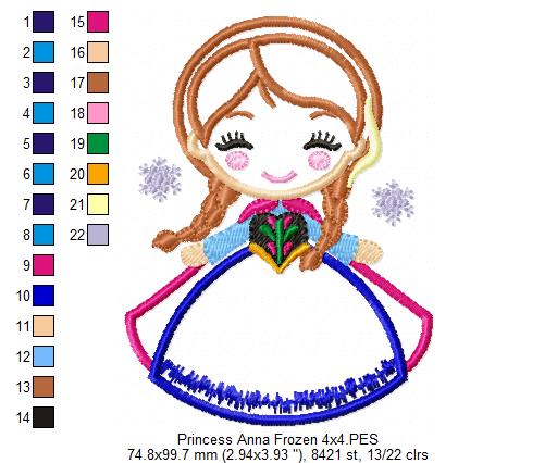 Princess Anna Cute - Applique - Machine Embroidery Design