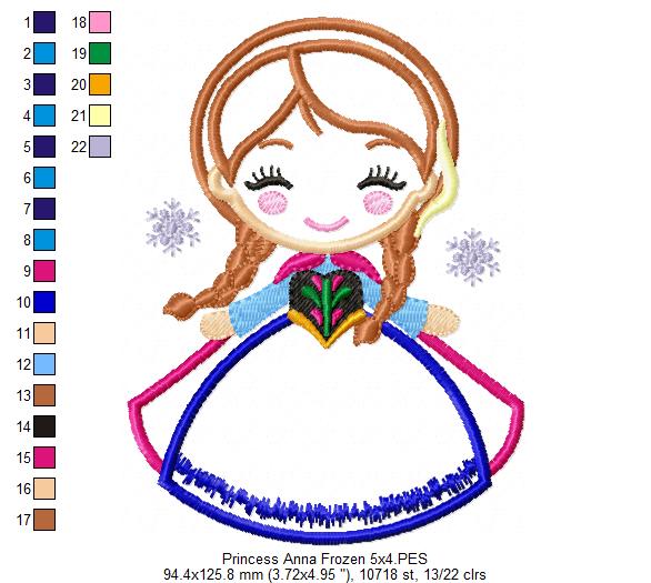 Princess Anna Cute - Applique - Machine Embroidery Design