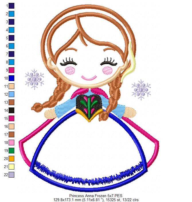 Princess Anna Cute - Applique - Machine Embroidery Design