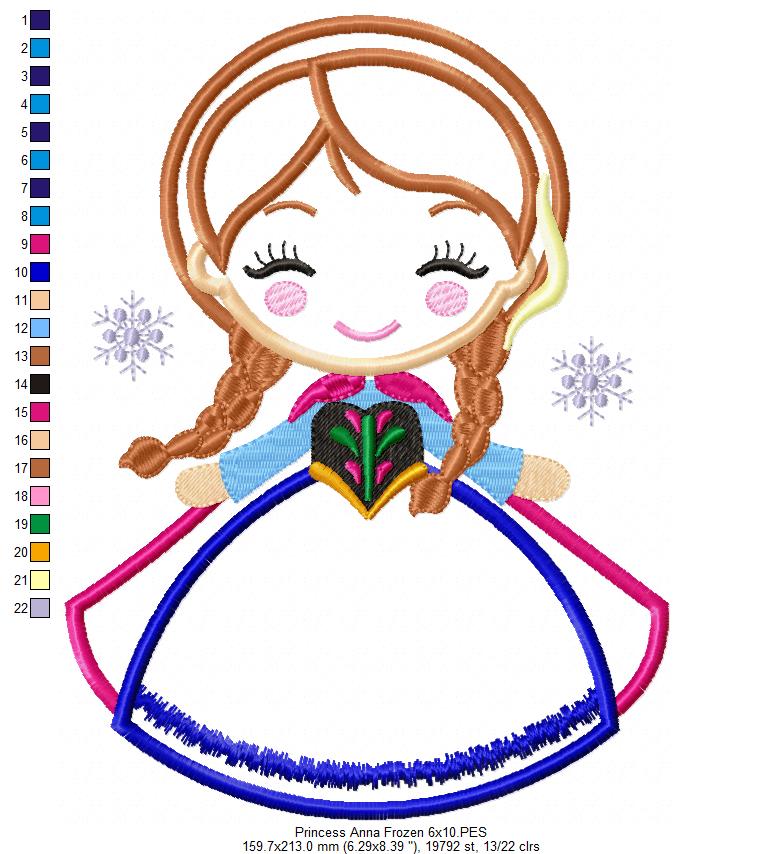 Princess Anna Cute - Applique - Machine Embroidery Design