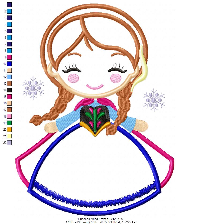 Princess Anna Cute - Applique - Machine Embroidery Design