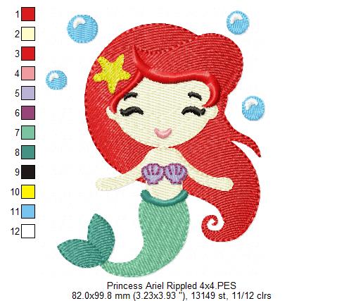 Princess Mermaid Ariel and Border - Fill Stitch Embroidery