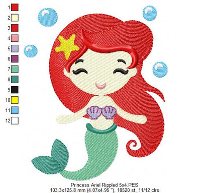 Princess Mermaid Ariel - Rippled Stitch Embroidery