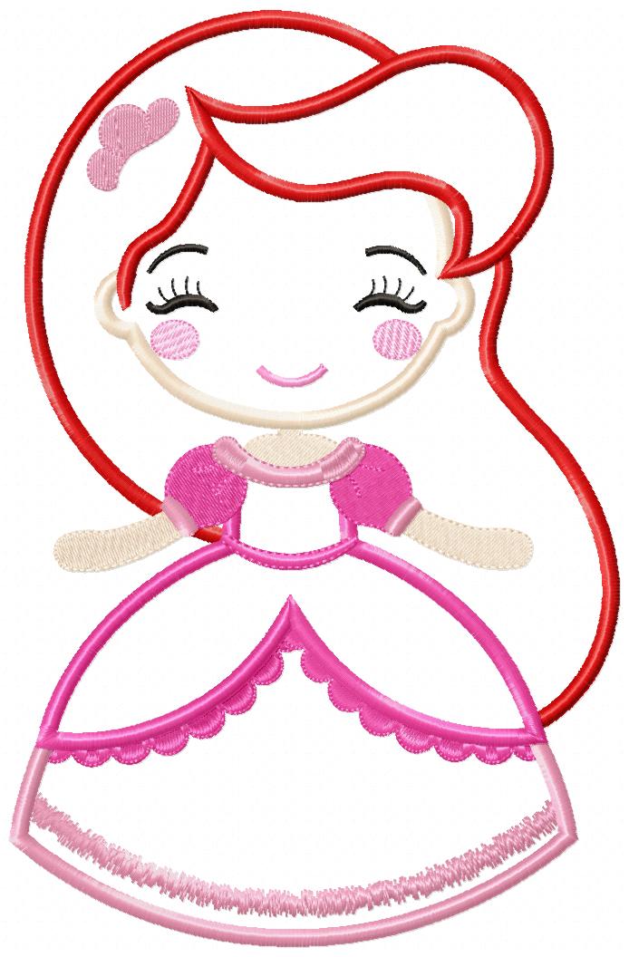 Princess Mermaid Ariel with Dress Cute - Applique - Machine Embroidery Design