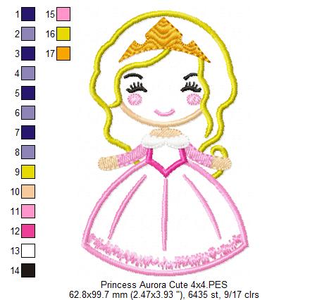 Princess Aurora Cute - Applique - Machine Embroidery Design