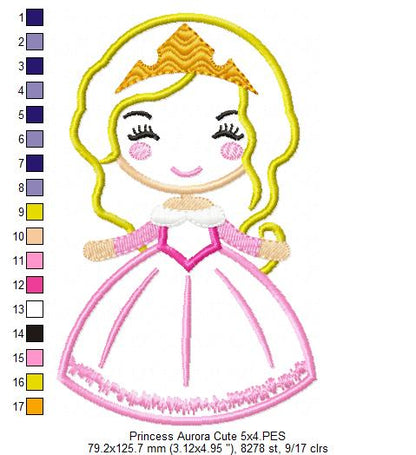 Princess Aurora Cute - Applique - Machine Embroidery Design