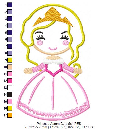 Princess Aurora Cute - Applique - Machine Embroidery Design