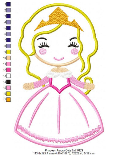 Princess Aurora Cute - Applique - Machine Embroidery Design
