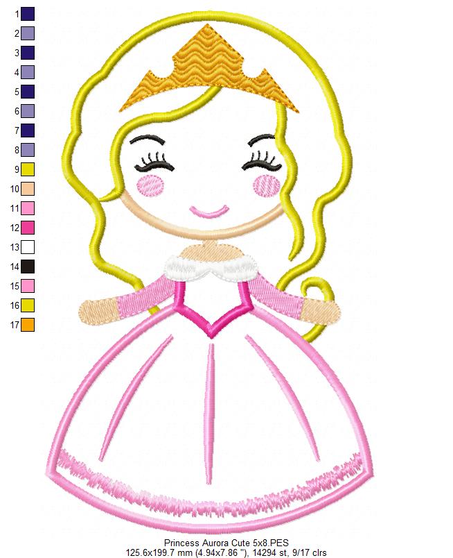 Princess Aurora Cute - Applique - Machine Embroidery Design