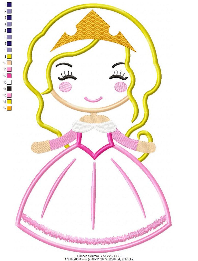 Princess Aurora Cute - Applique - Machine Embroidery Design