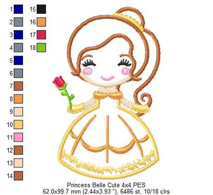 Princess Belle Cute - Applique Machine Embroidery Design