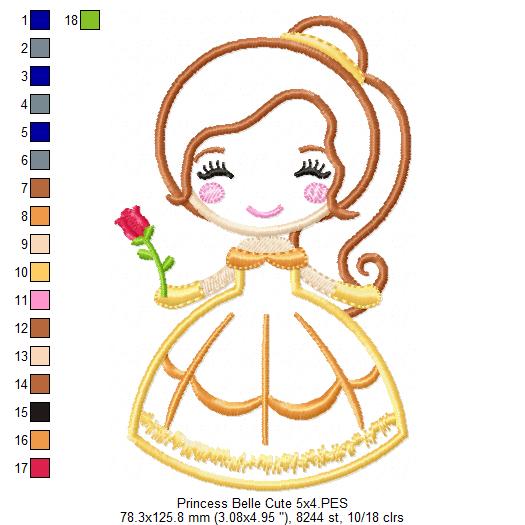 Princess Belle Cute - Applique Machine Embroidery Design