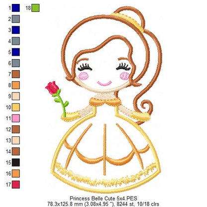 Princess Belle Cute - Applique Machine Embroidery Design