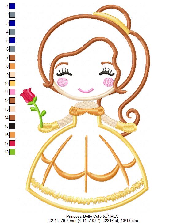 Princess Belle Cute - Applique Machine Embroidery Design