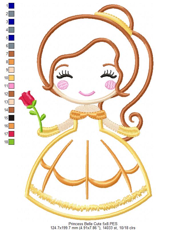 Princess Belle Cute - Applique Machine Embroidery Design