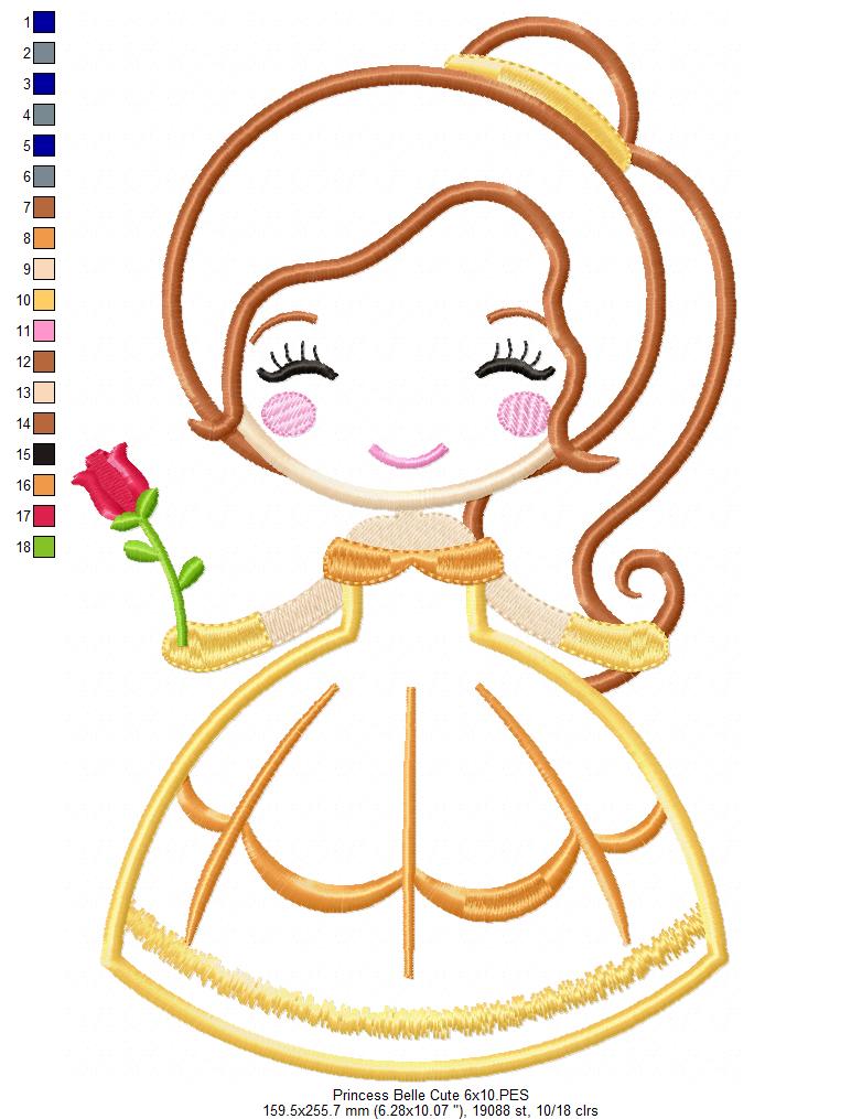 Princess Belle Cute - Applique Machine Embroidery Design