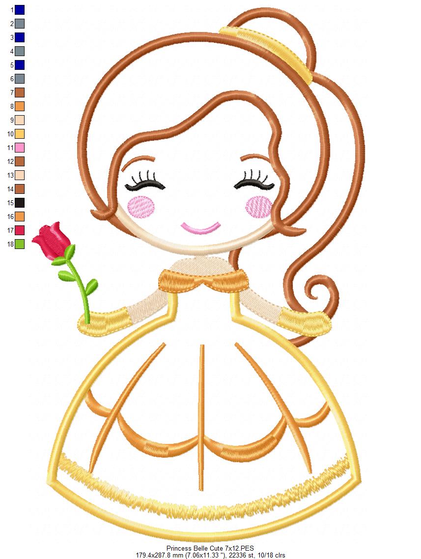 Princess Belle Cute - Applique Machine Embroidery Design