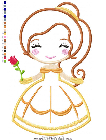 Princess Belle Cute - Applique Machine Embroidery Design