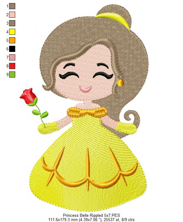 Princess Belle and Border - Fill Stitch Embroidery