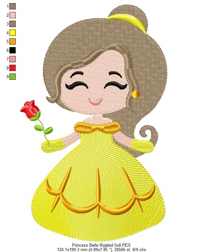 Princess Belle Cute - Fill Stitch - Machine Embroidery Design