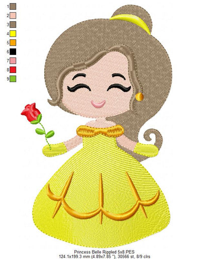 Princess Belle Cute - Fill Stitch - Machine Embroidery Design