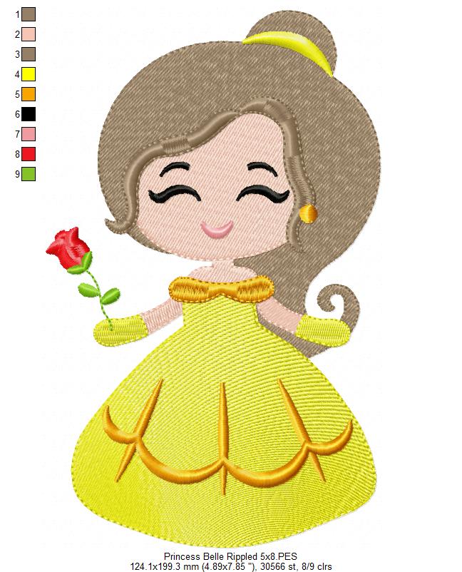 Princess Belle Cute - Fill Stitch Embroidery
