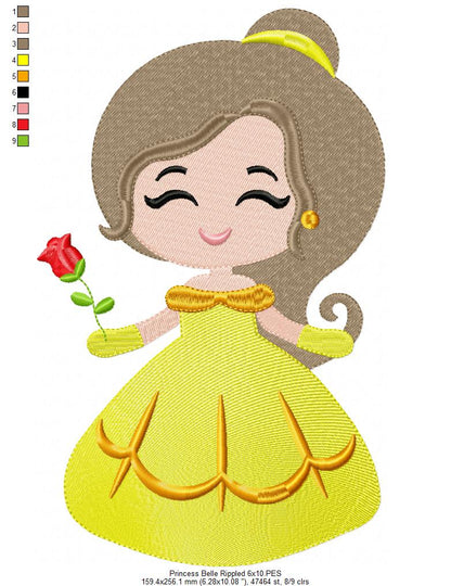 Princess Belle and Border - Fill Stitch Embroidery