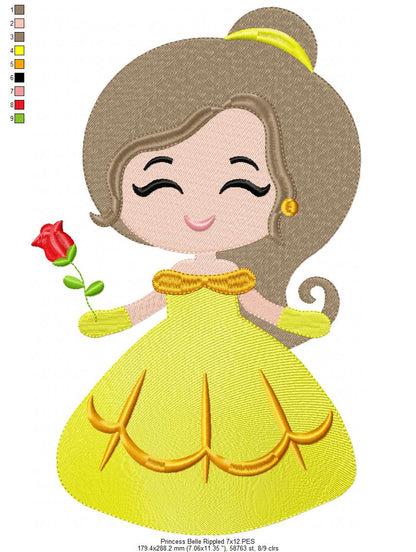 Princess Belle Cute - Fill Stitch - Machine Embroidery Design