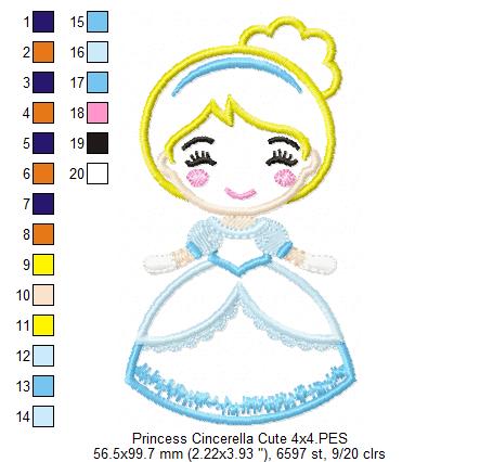 Princess Cinderella Cute - Applique Machine Embroidery Design