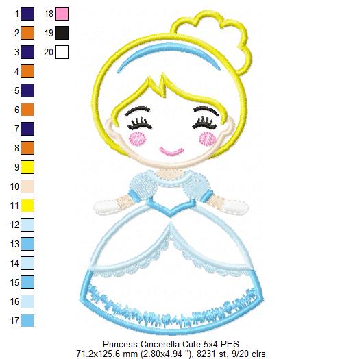 Princess Cinderella Cute - Applique Machine Embroidery Design