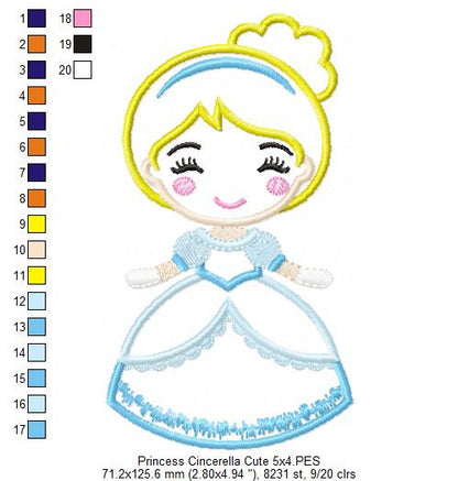 Princess Cinderella Cute - Applique Machine Embroidery Design