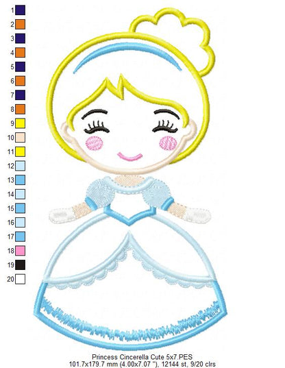 Princess Cinderella Cute - Applique Machine Embroidery Design