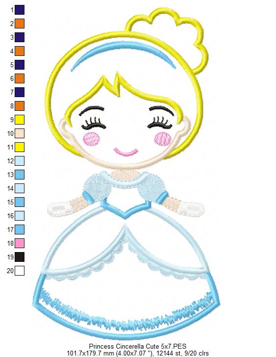 Princess Cinderella Cute - Applique Machine Embroidery Design